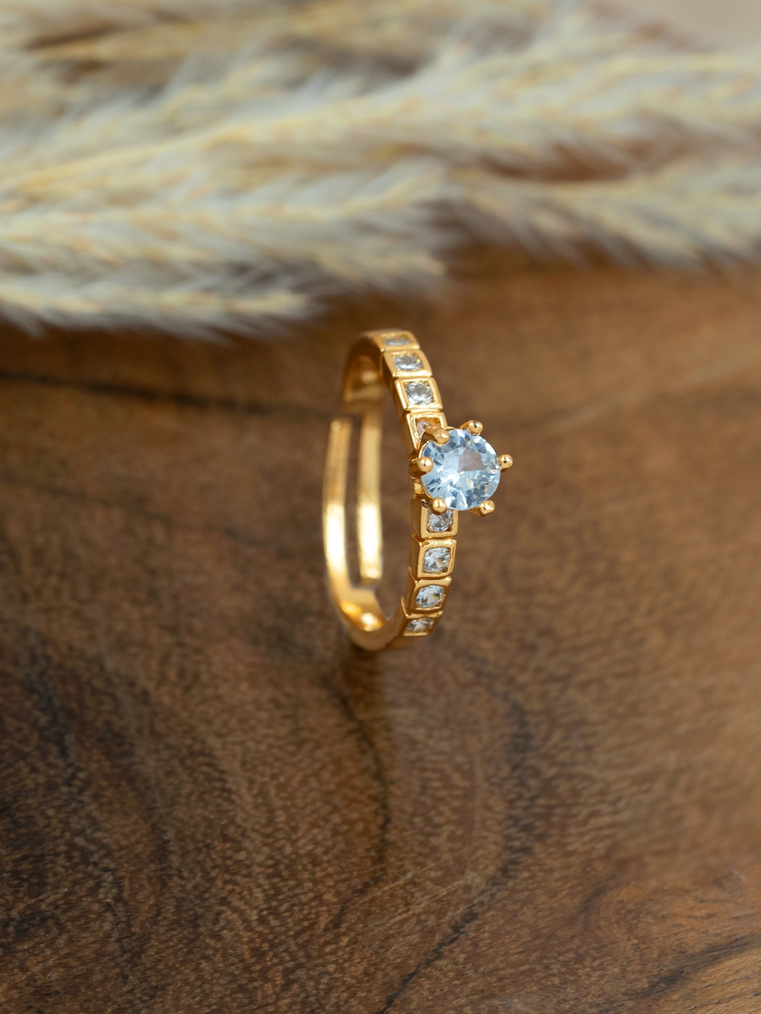 Artklim Gold-Plated Square-Cut Solitaire Anti Tarnish Ring