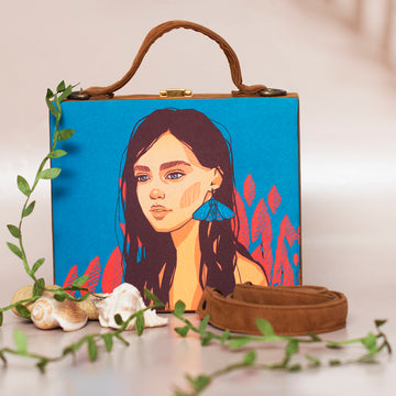 Brown Hair Lady Printed Suitcase Style