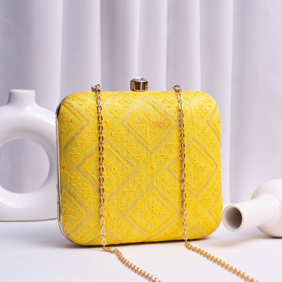 Artklim Yellow Based Sequins Embroidery Clutch
