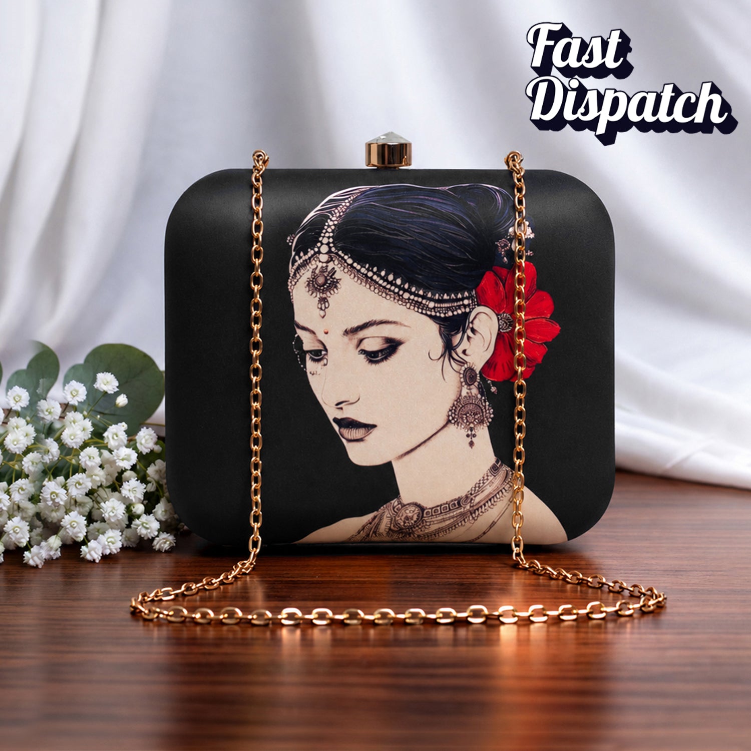 Artklim Pretty Woman With Flower Portrait Clutch