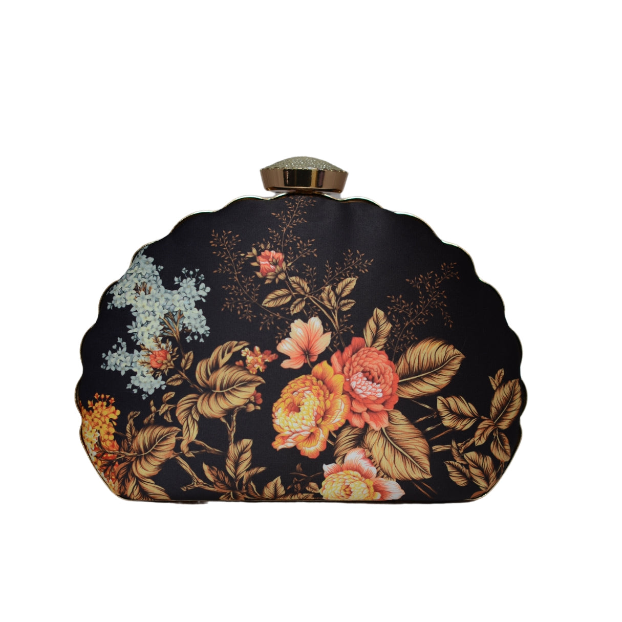 Artklim Black Flower Printed D-shape Clutch