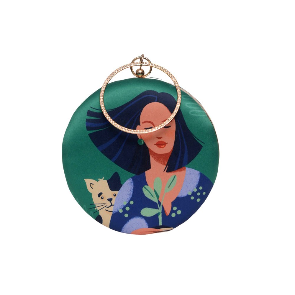 Women Kitty Printed Round Clutch