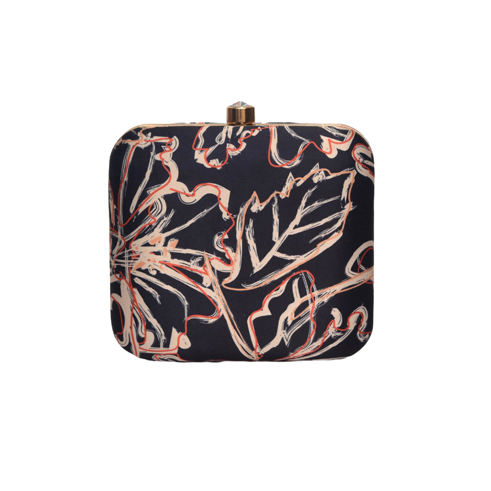 Orange Leafy Printed Clutch