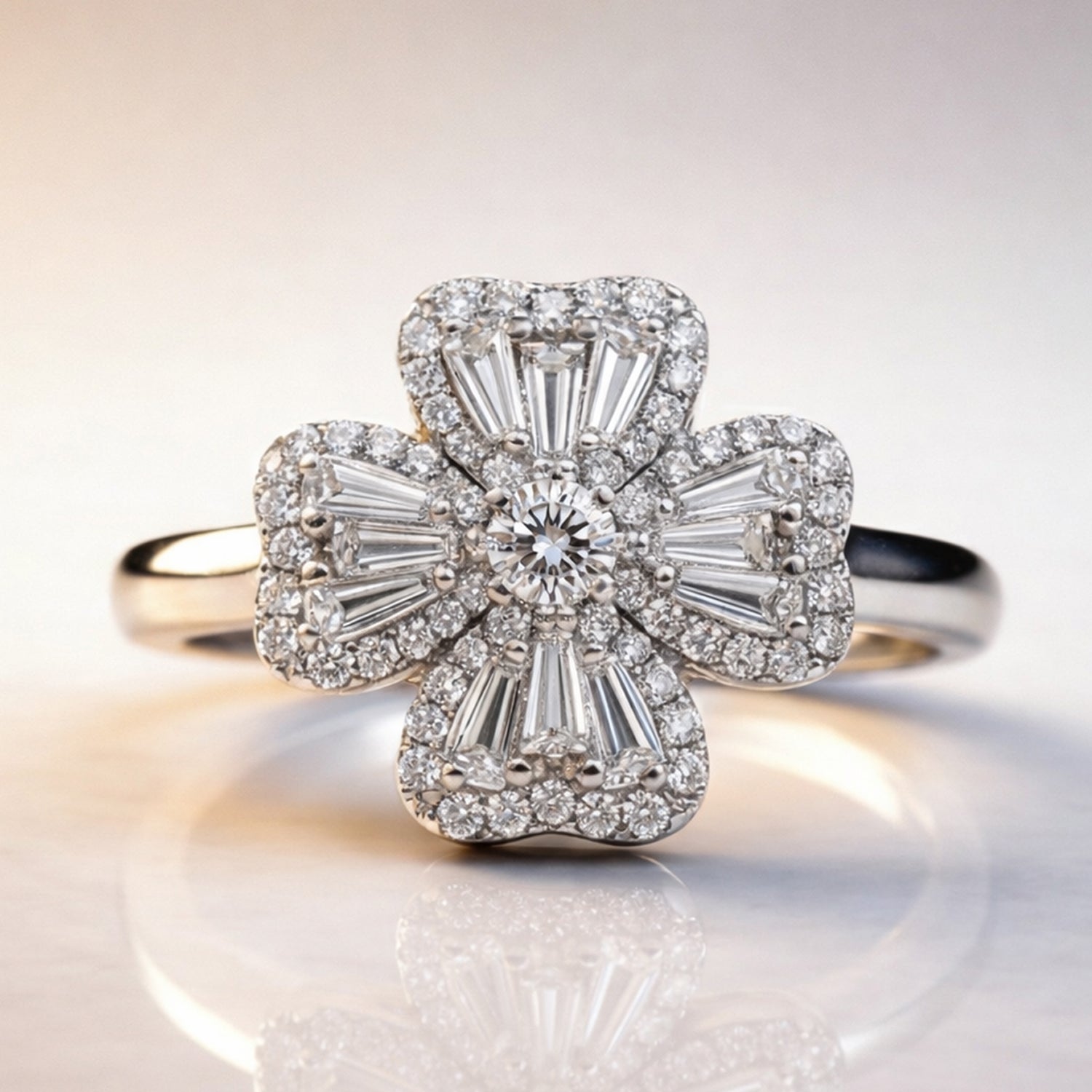 Artklim Silver-Plated Elegant Flower-Cut Crystal Anti-Tarnish Ring