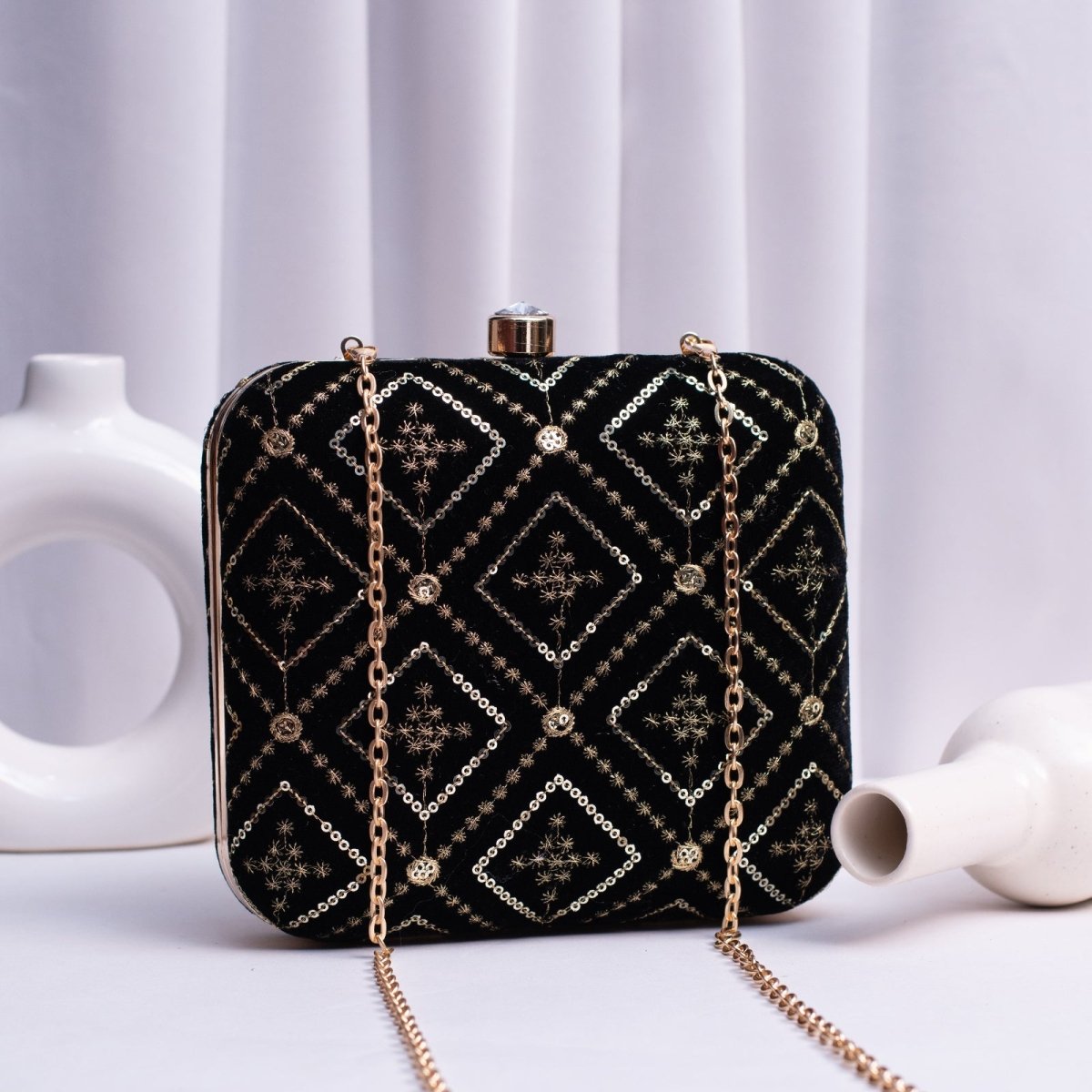 Artklim Black Based Sequins Embroidery Clutch