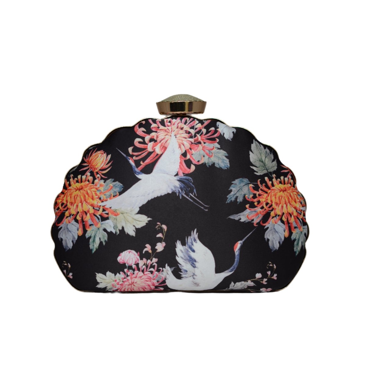 Artklim Black Floral Printed D-shape Clutch