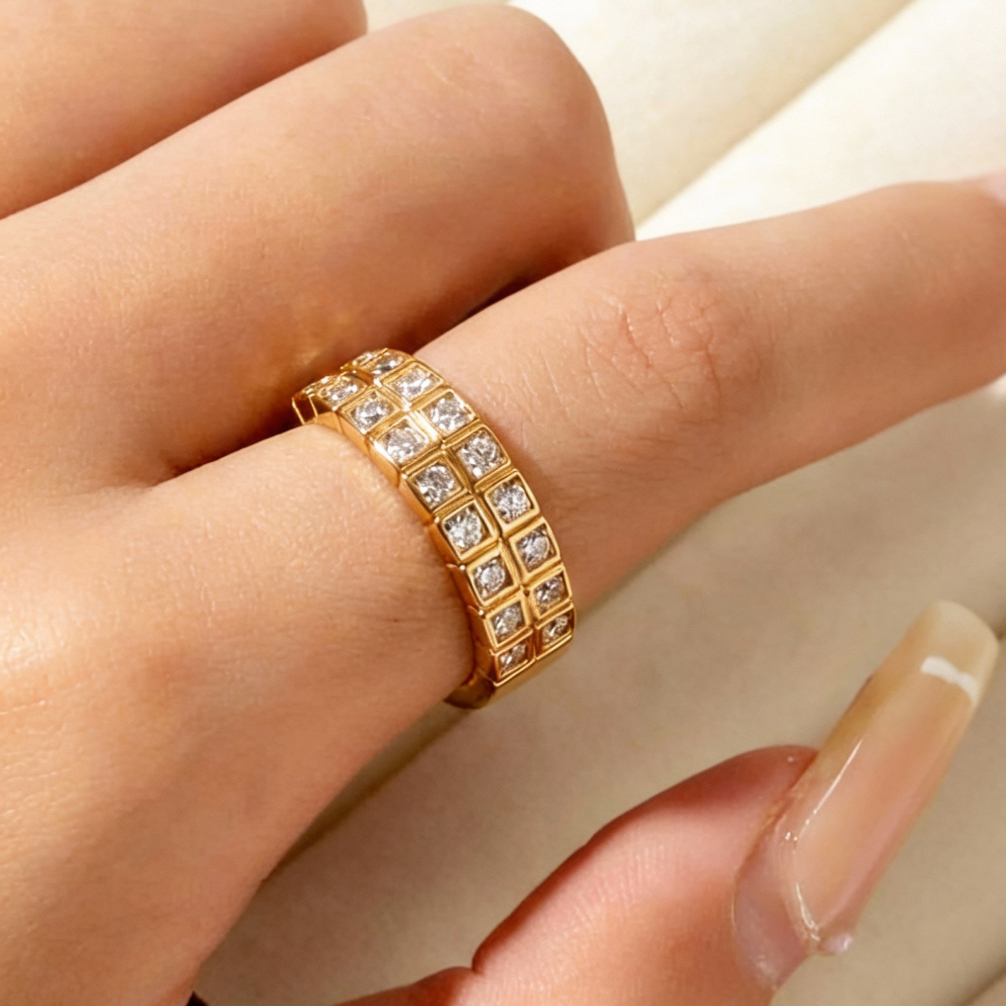 Artklim Gold-Plated Grid Spark Anti-Tarnish Ring