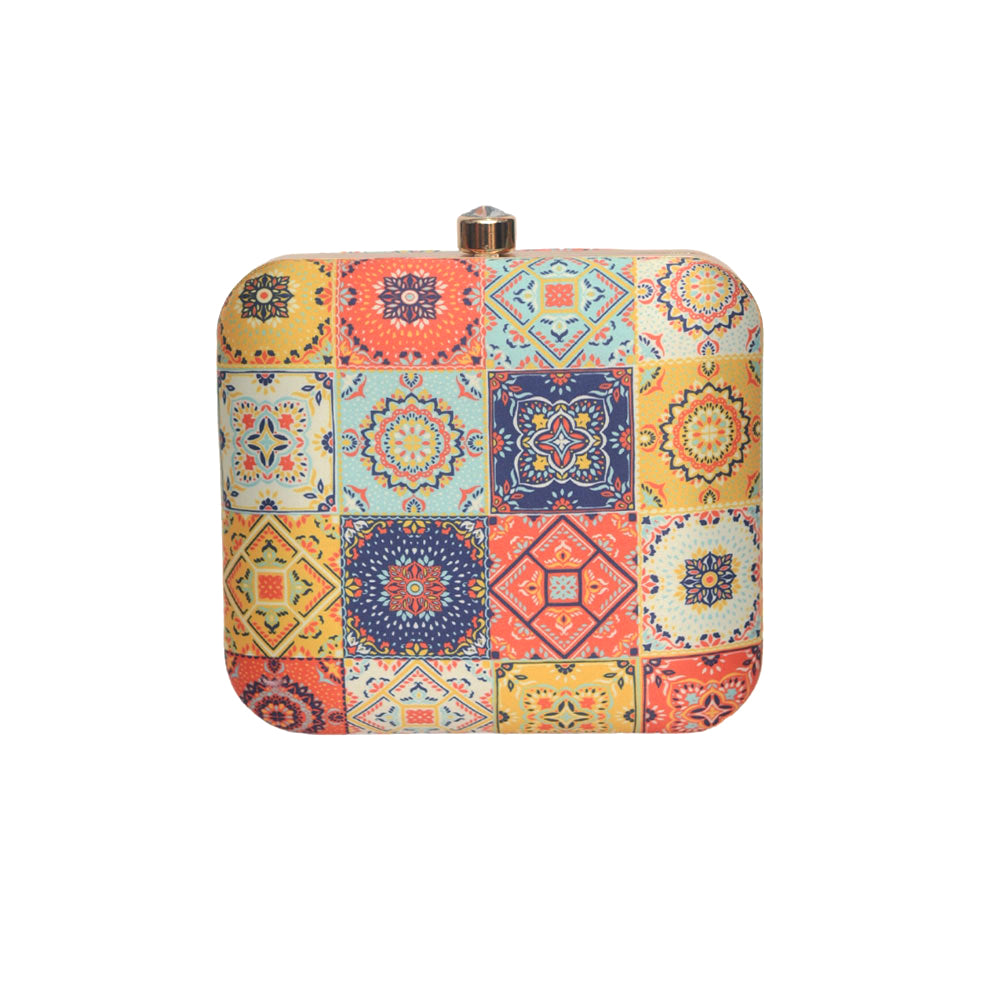 Multicolored Mandala Printed Clutch