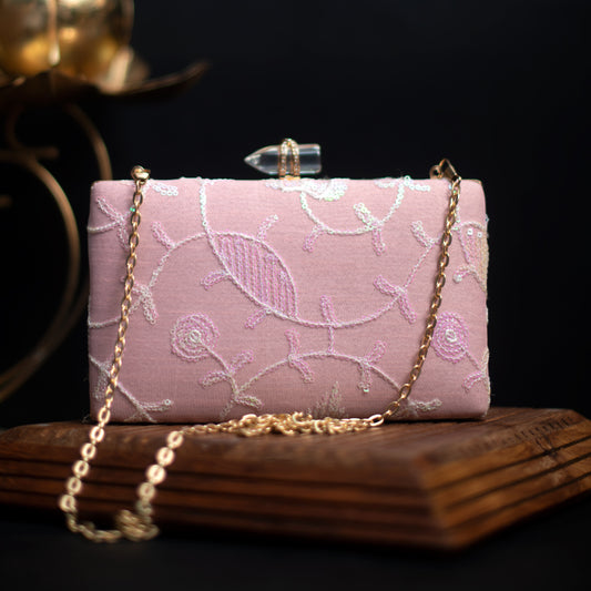 Artklim Pink Embroidery Party Clutch