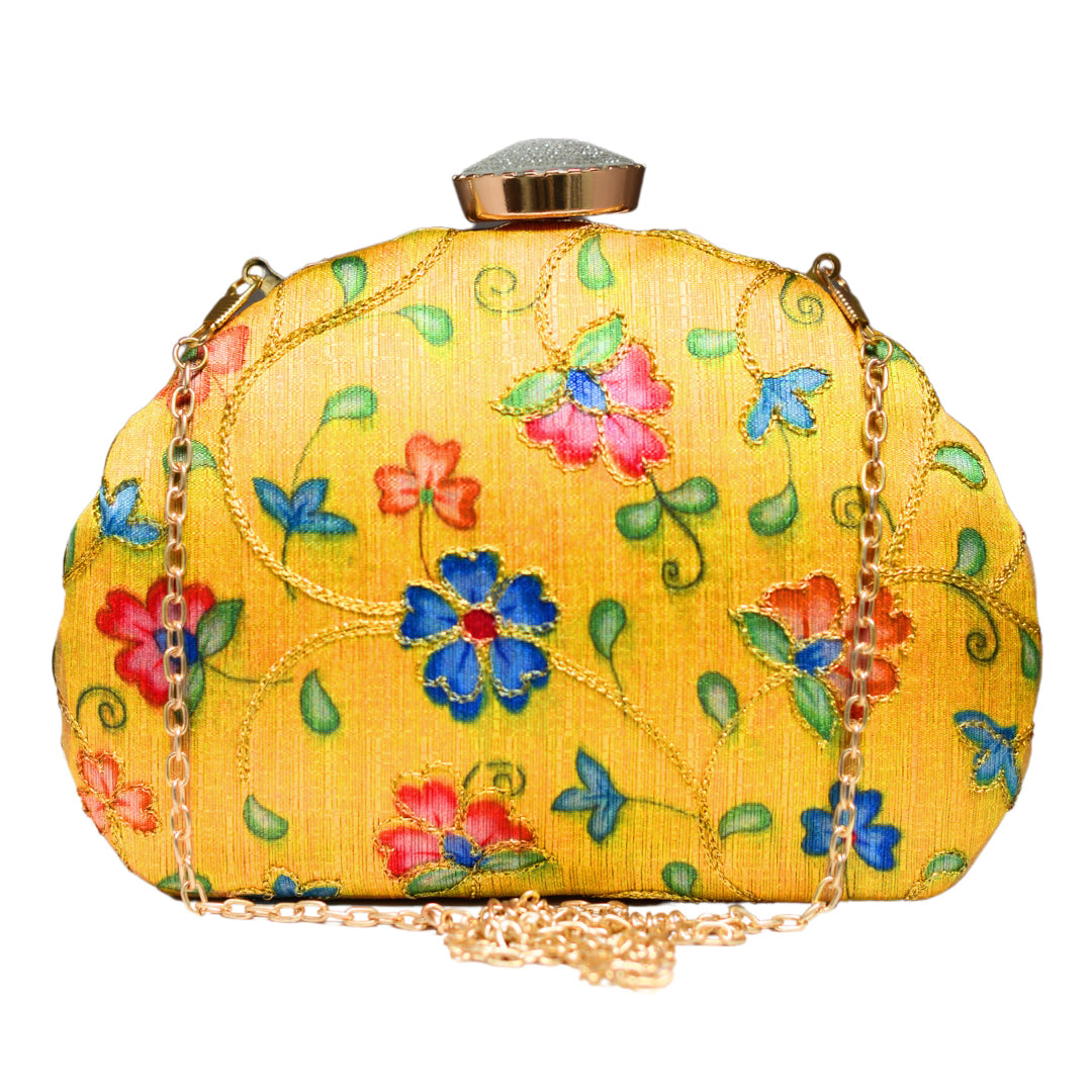 Yellow Floral Moon Shape Clutch
