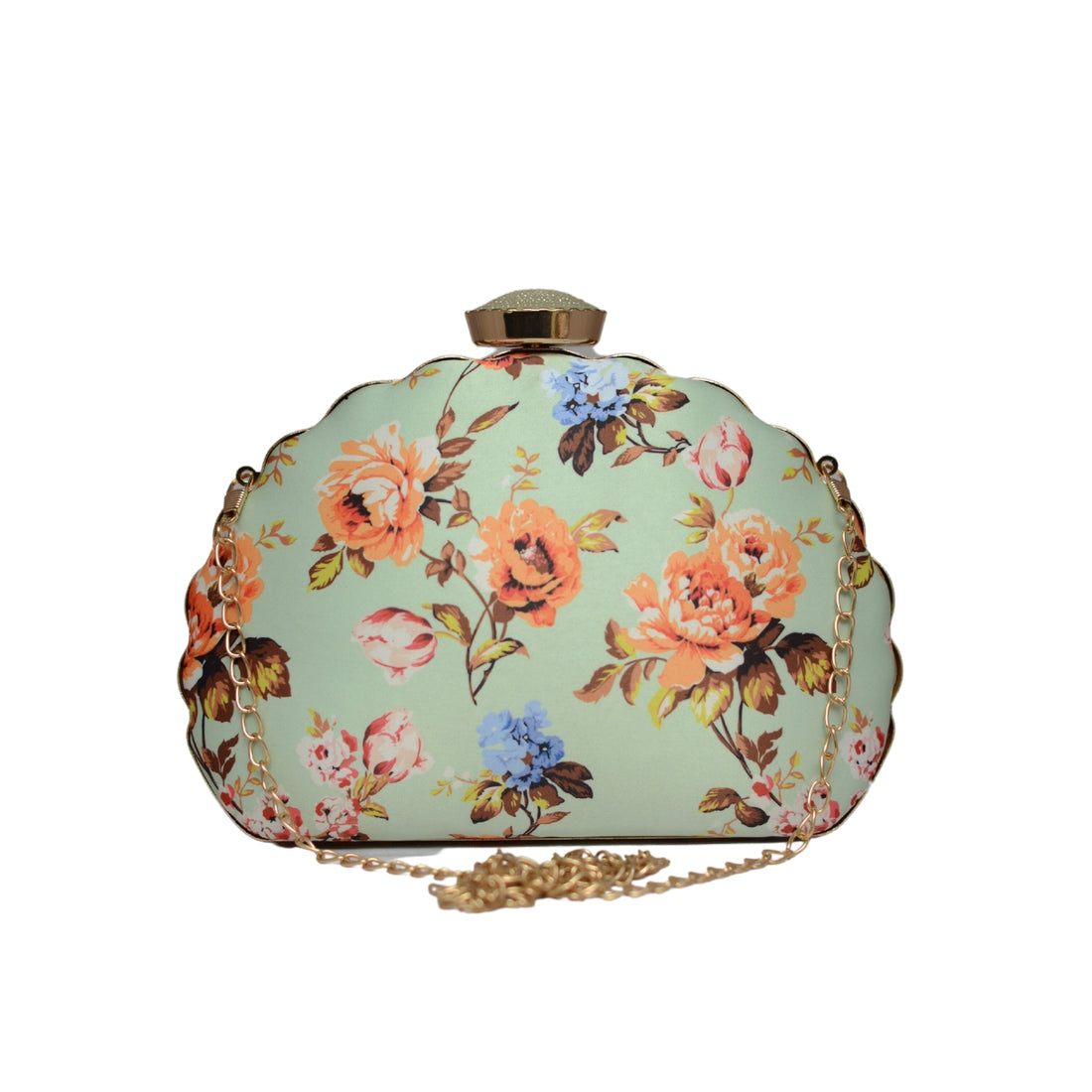 Artklim Blue Floral Printed D-shape Clutch