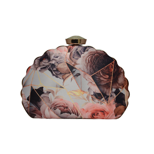 Artklim Rose Printed D-shape Clutch