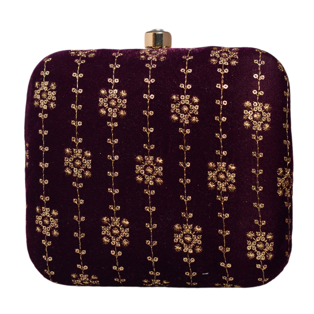 Wine And Golden Sequins Embroidery Clutch