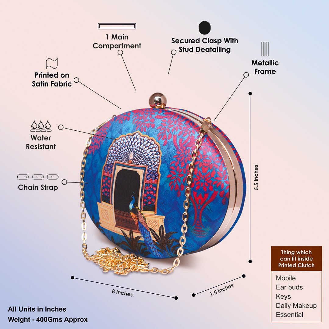 Artklim Peacock Printed Oval Clutch