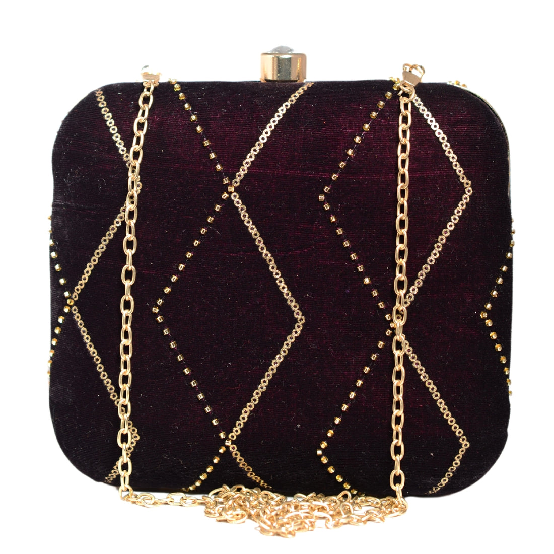 Wine And Golden Embroidery Party Clutch