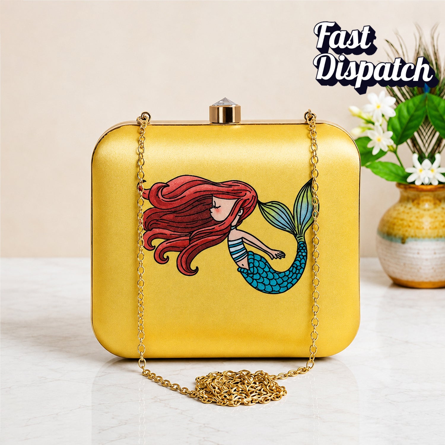 Artklim Mermaid Print Clutch Bag with Detachable Sling