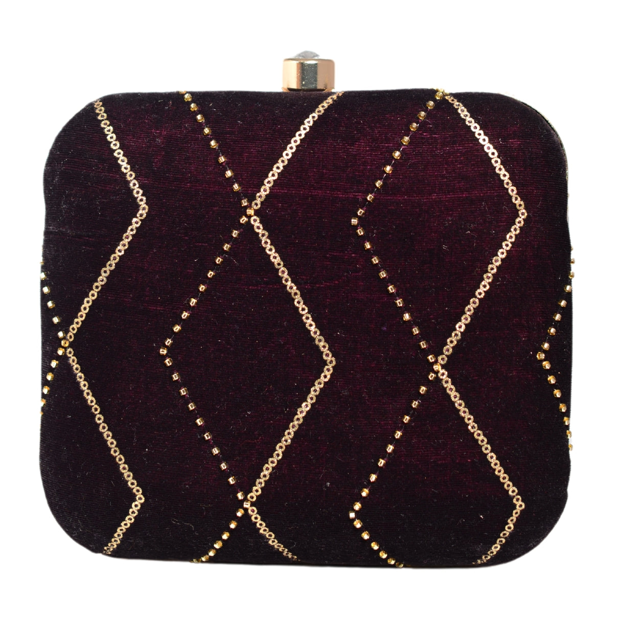 Wine And Golden Embroidery Party Clutch