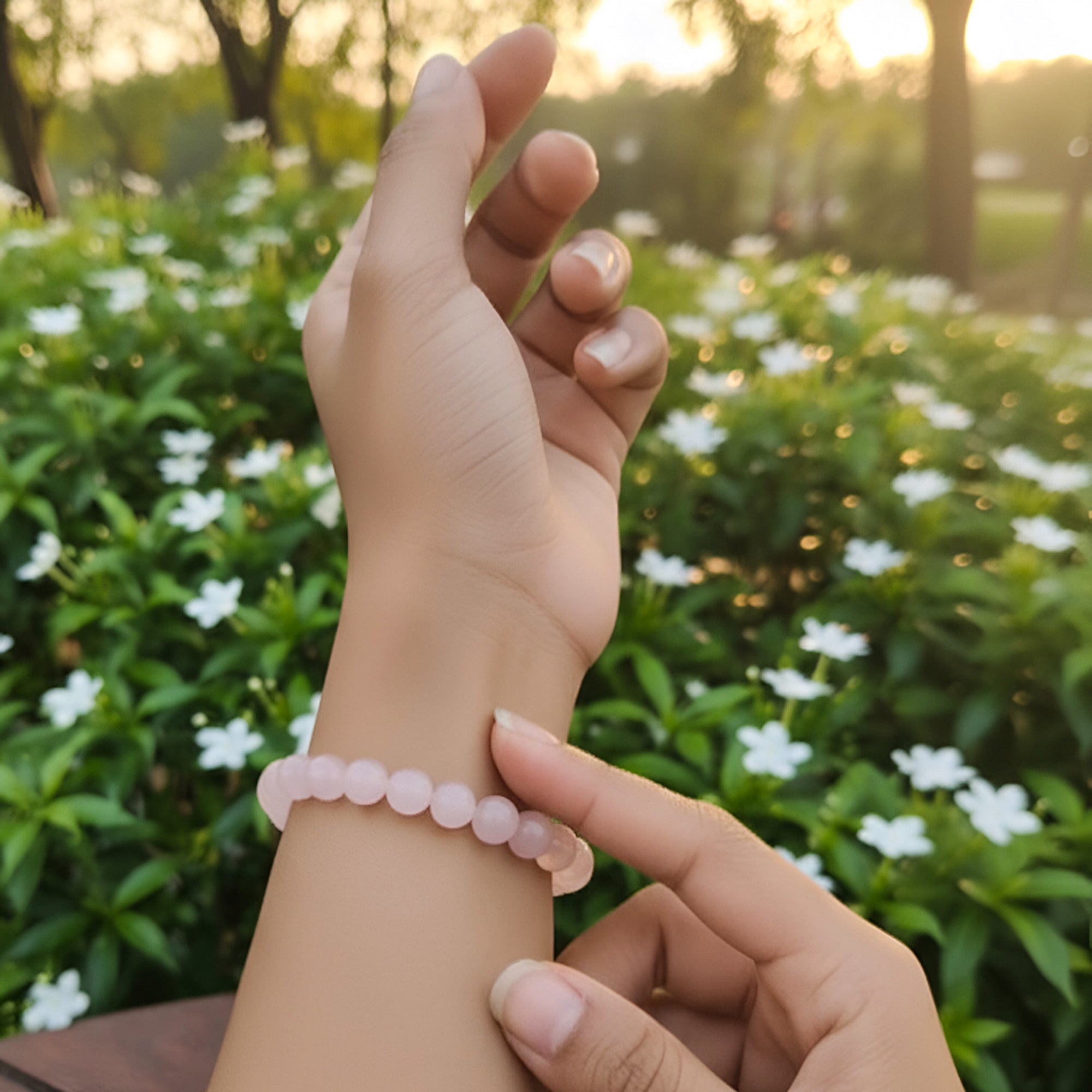 Natural  Rose Quartz Gemstone Beaded Bracelets