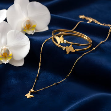 Artklim Butterfly Anti Tarnish Bangle & Pendant Necklace Set