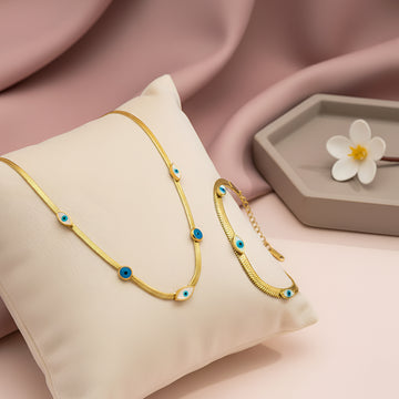 Artklim Anti Tarnish Evil Eye Necklace & Bracelet Set Set