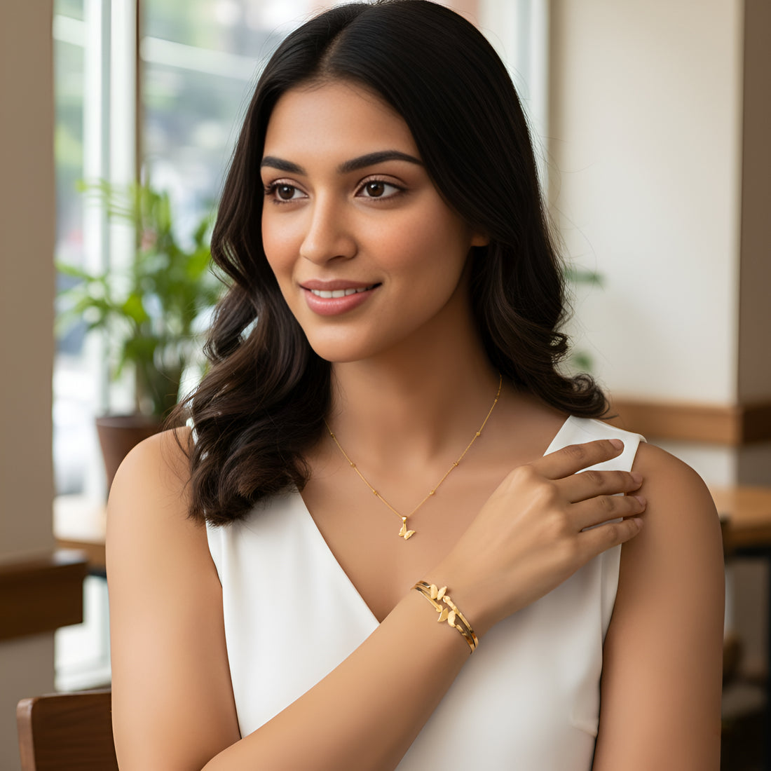 Artklim Butterfly Anti Tarnish Bangle & Pendant Necklace Set