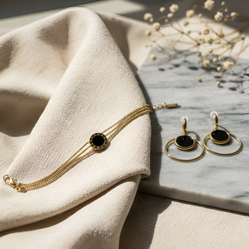 Artklim Anti Tarnish Black Onyx Earrings & Bracelet Set