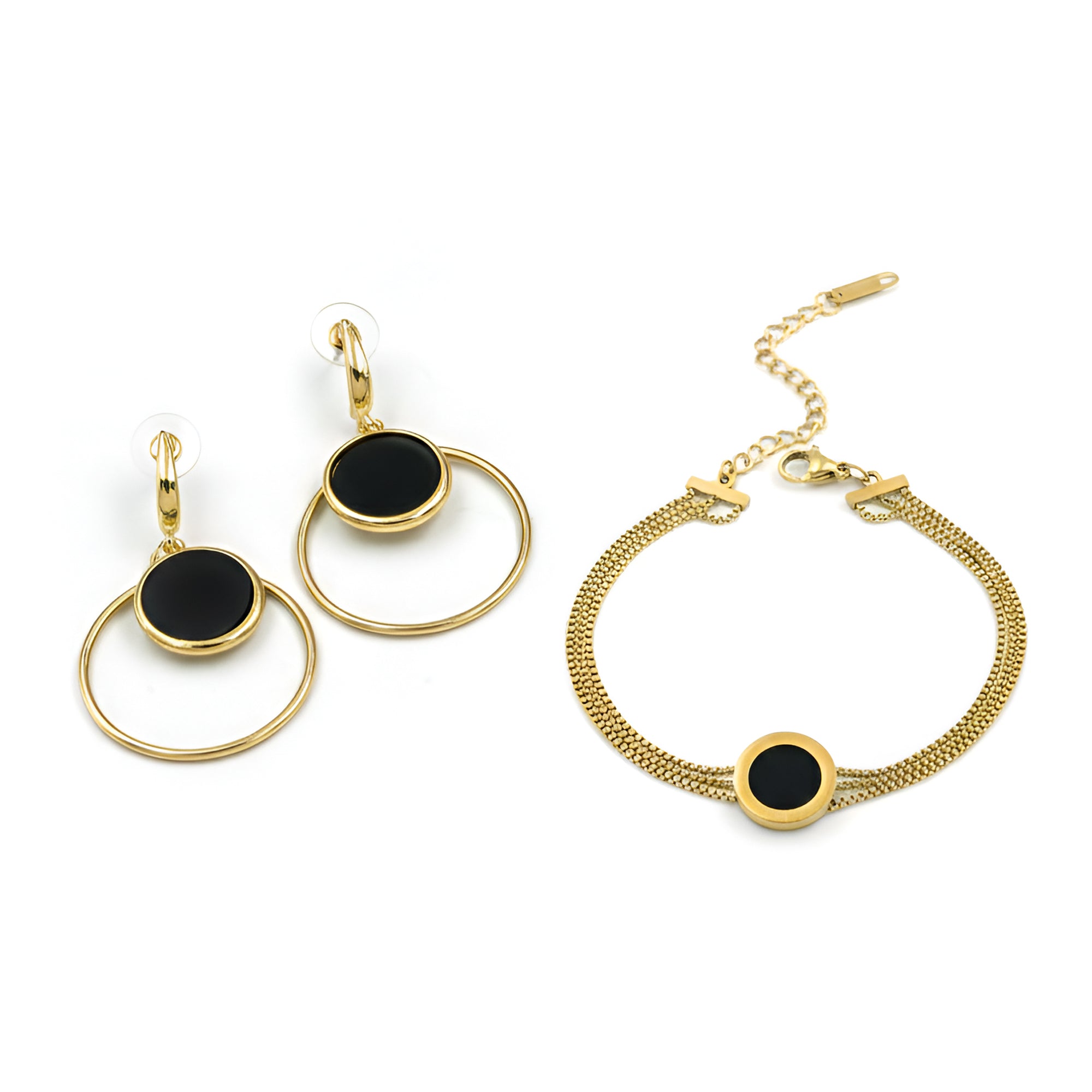 Artklim Anti Tarnish Black Onyx Earrings & Bracelet Set