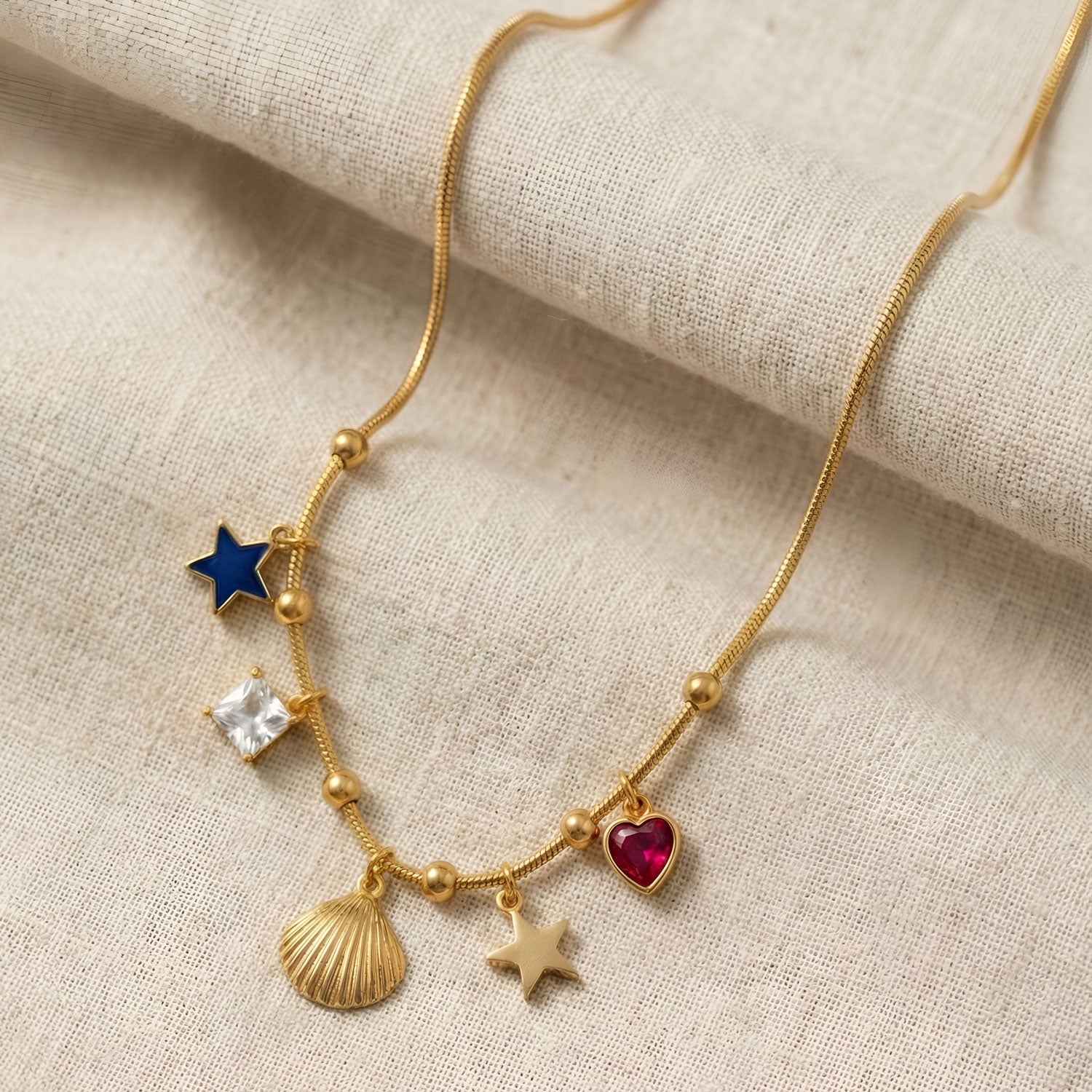 Artklim Gold Plated Star & Heart Charm Pendant Necklace