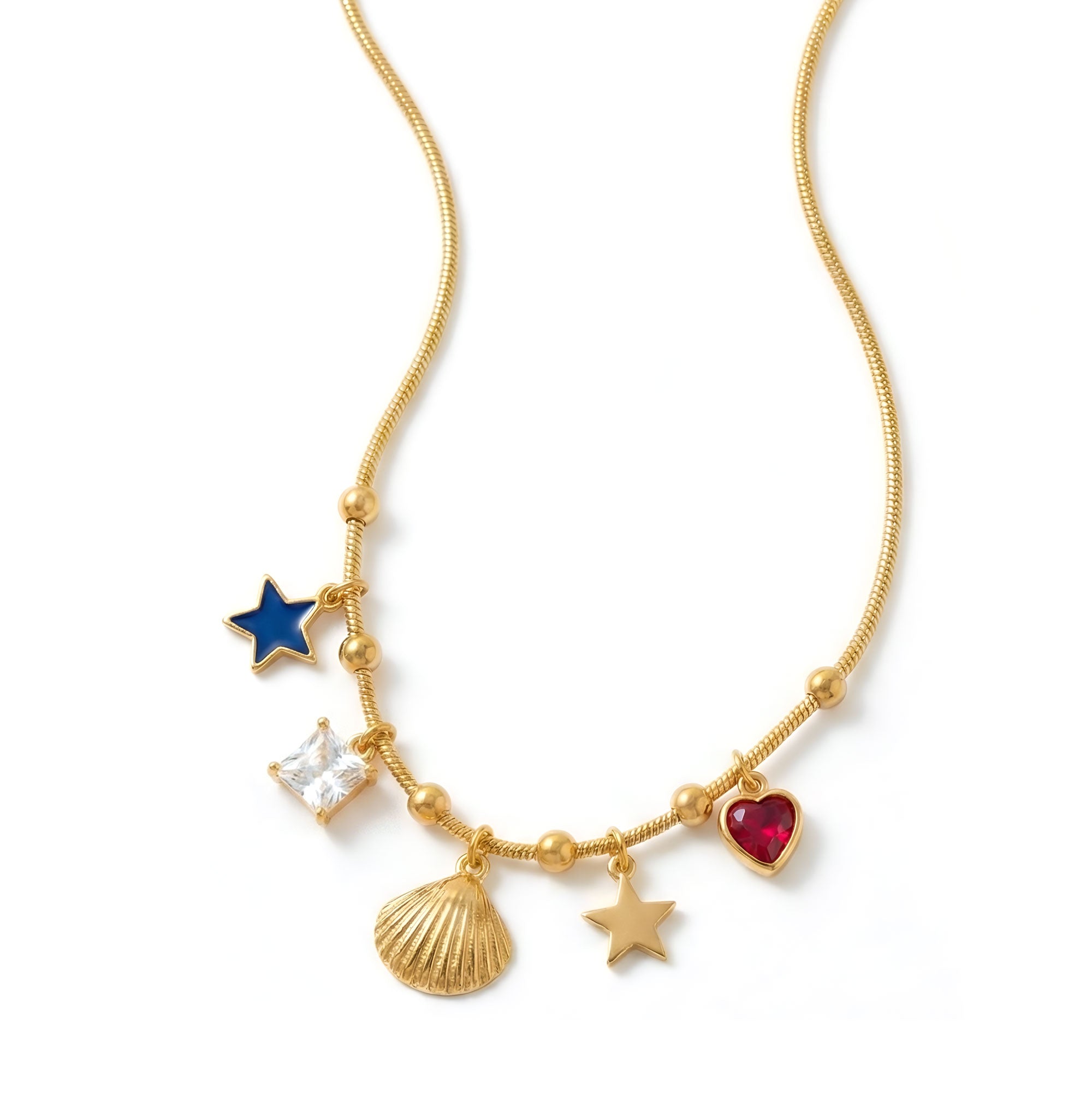 Artklim Gold Plated Star & Heart Charm Pendant Necklace