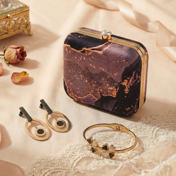 Gift-Ready Resin Printed clutches, Flower fusion Bangle, & hoop earrings Combo