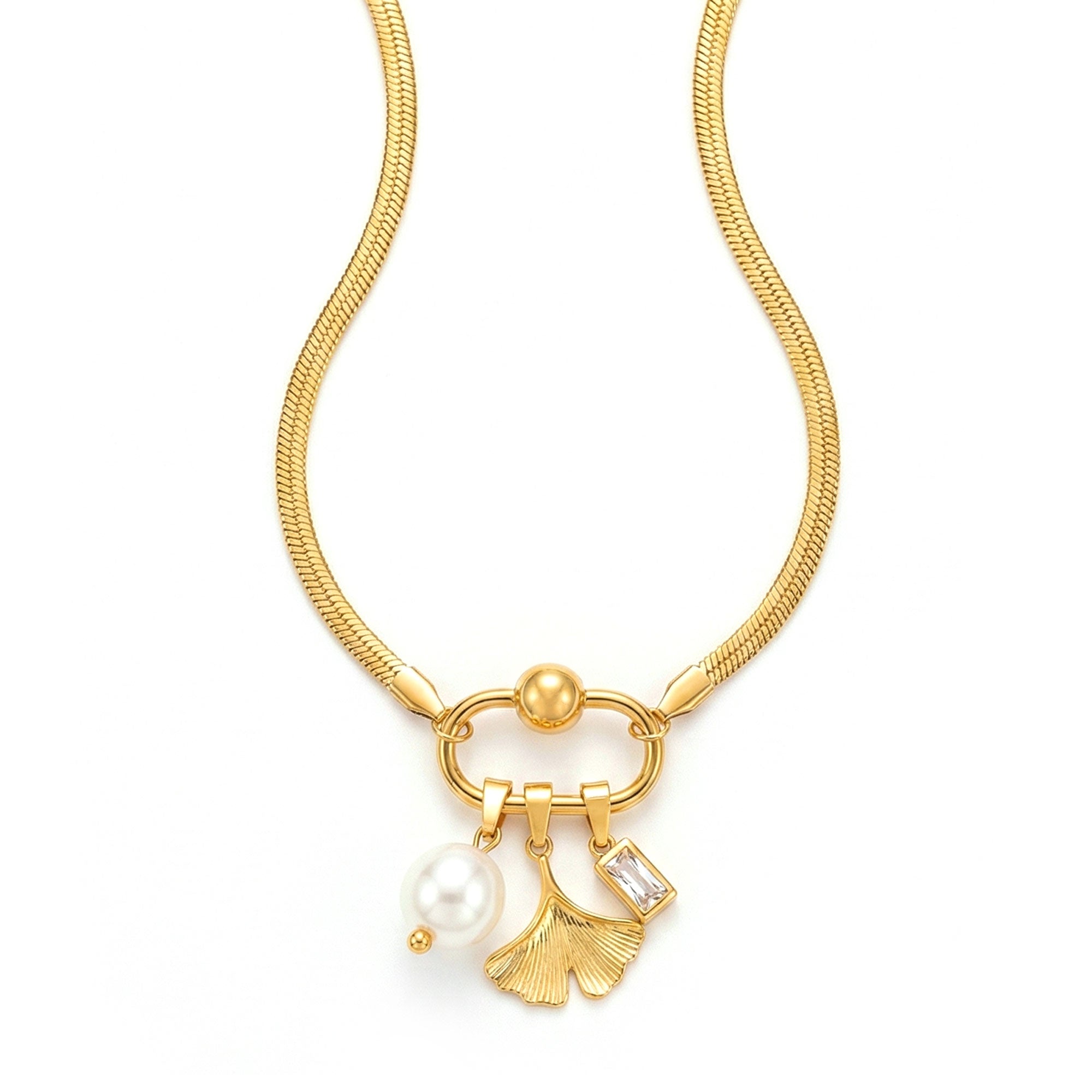Artklim Gold Plated Minimal Leaf & Pearl Pendant Necklace