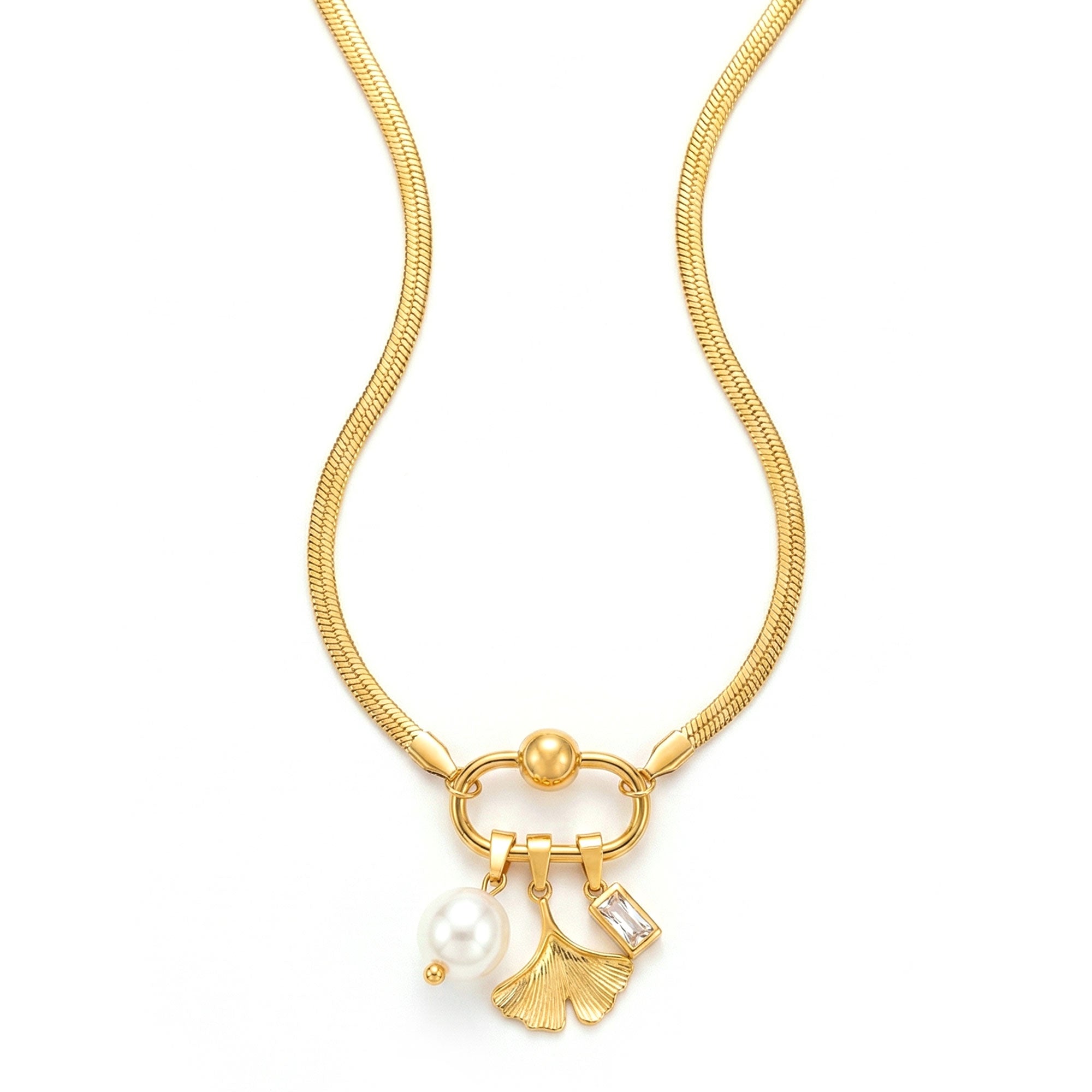 Artklim Gold Plated Minimal Leaf & Pearl Pendant Necklace