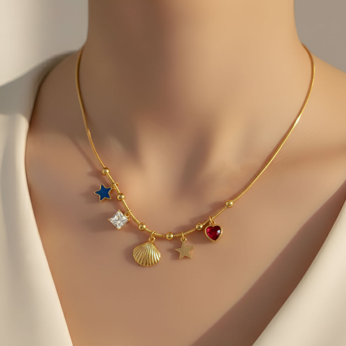 Artklim Gold Plated Star & Heart Charm Pendant Necklace