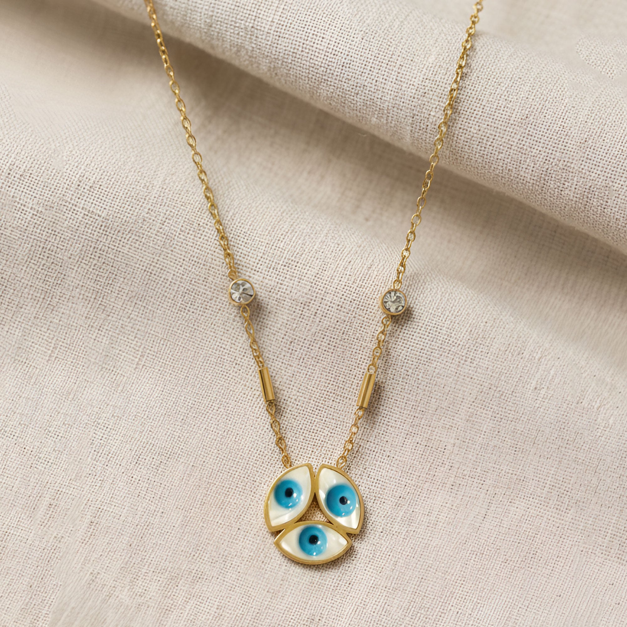 Artklim Gold Plated Triple Evil Eye Pendant Necklace