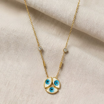 Artklim Gold Plated Triple Evil Eye Pendant Necklace