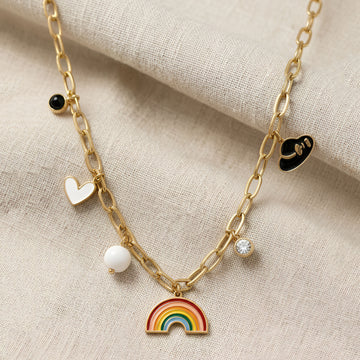 Artklim Gold Plated Rainbow Charm Chain Pendant Necklace