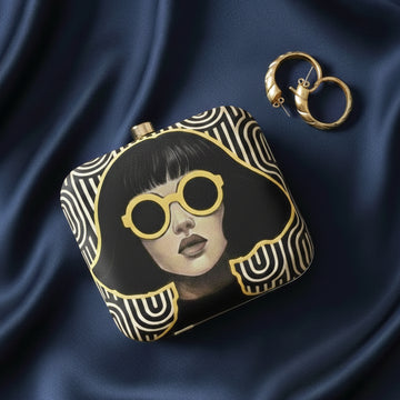 Party Ready Classic Girl Clutch & Gold Minimalist Round Earrings Combo
