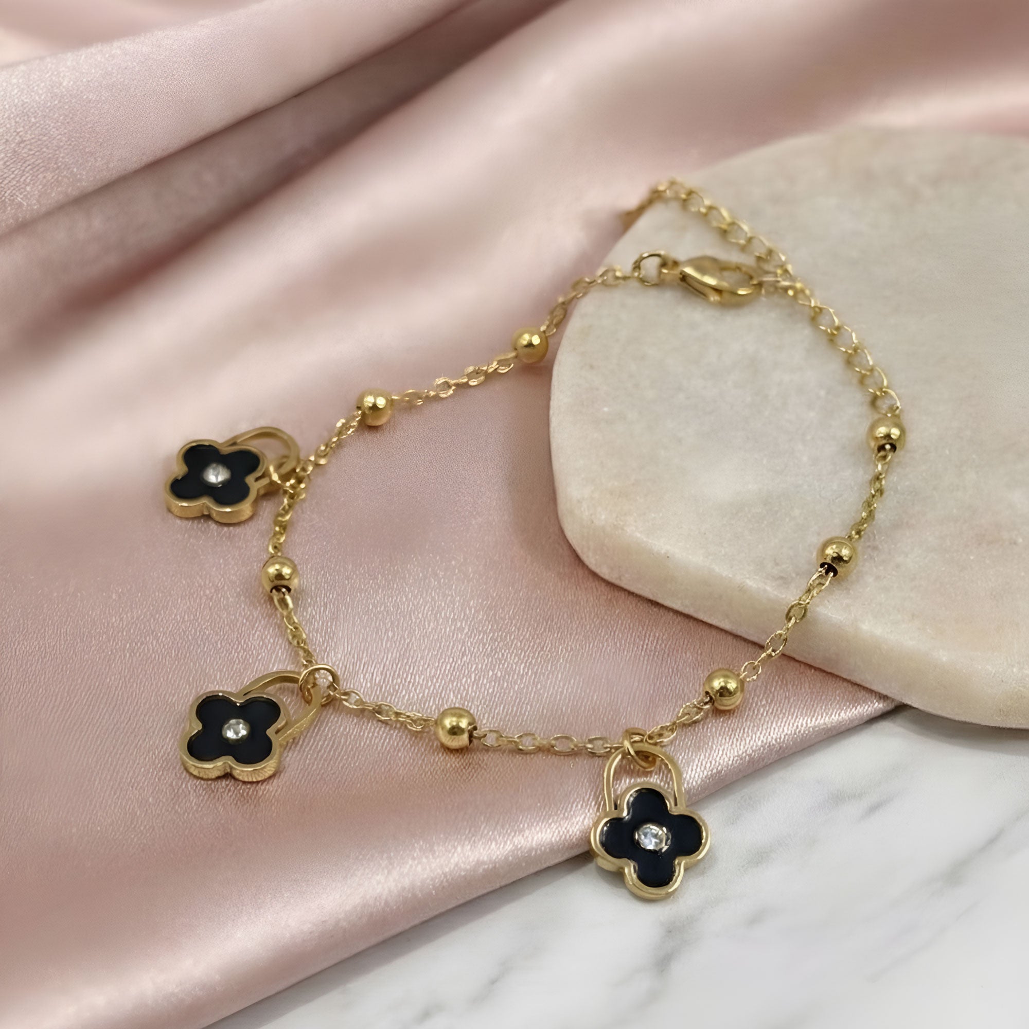 Artklim Gold Plated Black Clover Charm Bracelet