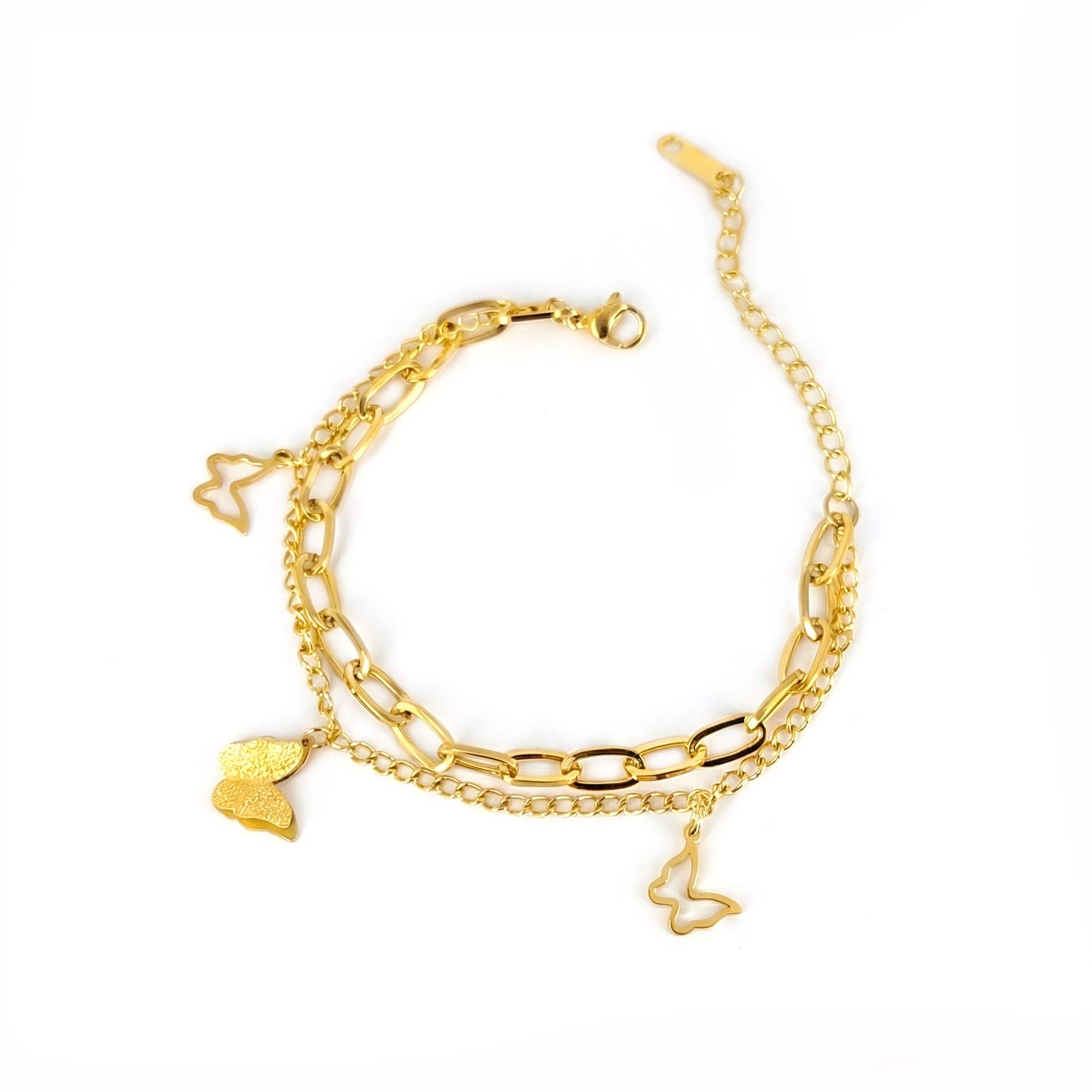 Artklim Gold Plated Layered Butterfly Charm Bracelet