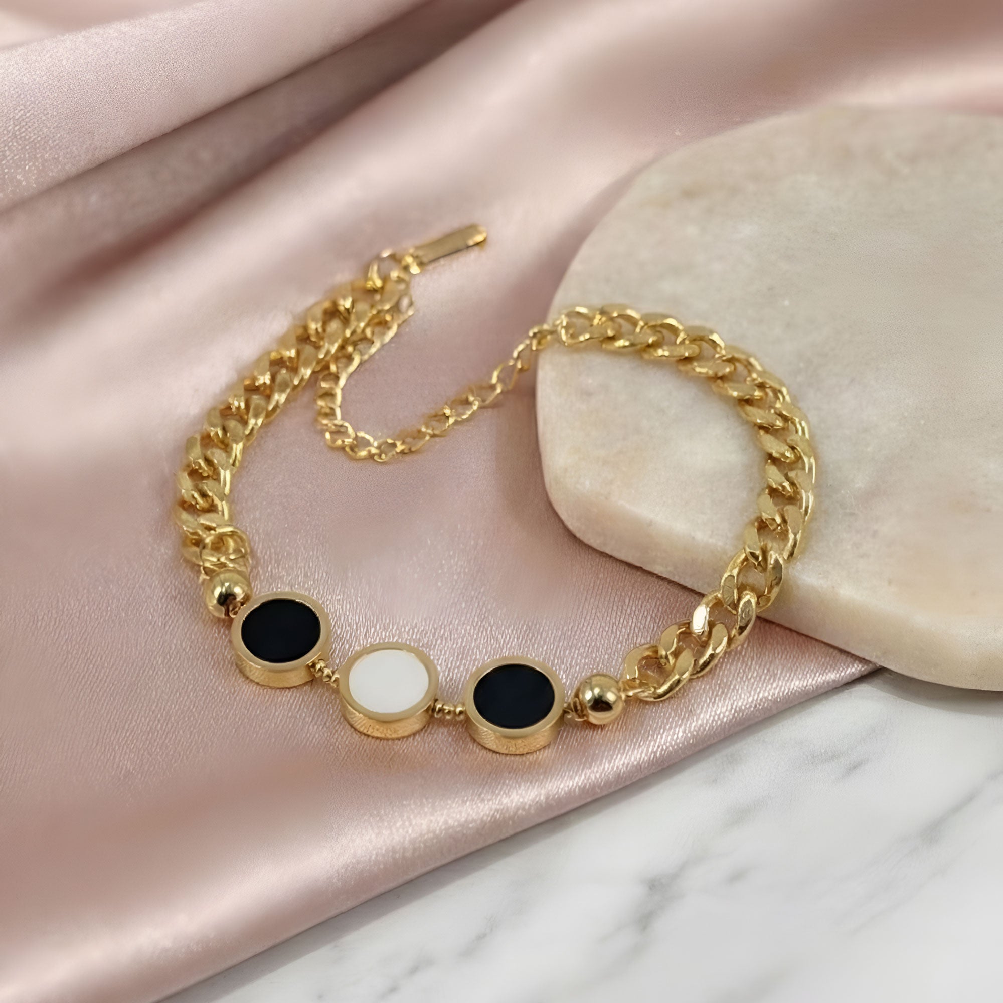 Artklim Gold Plated Bold Black Charm Bracelet