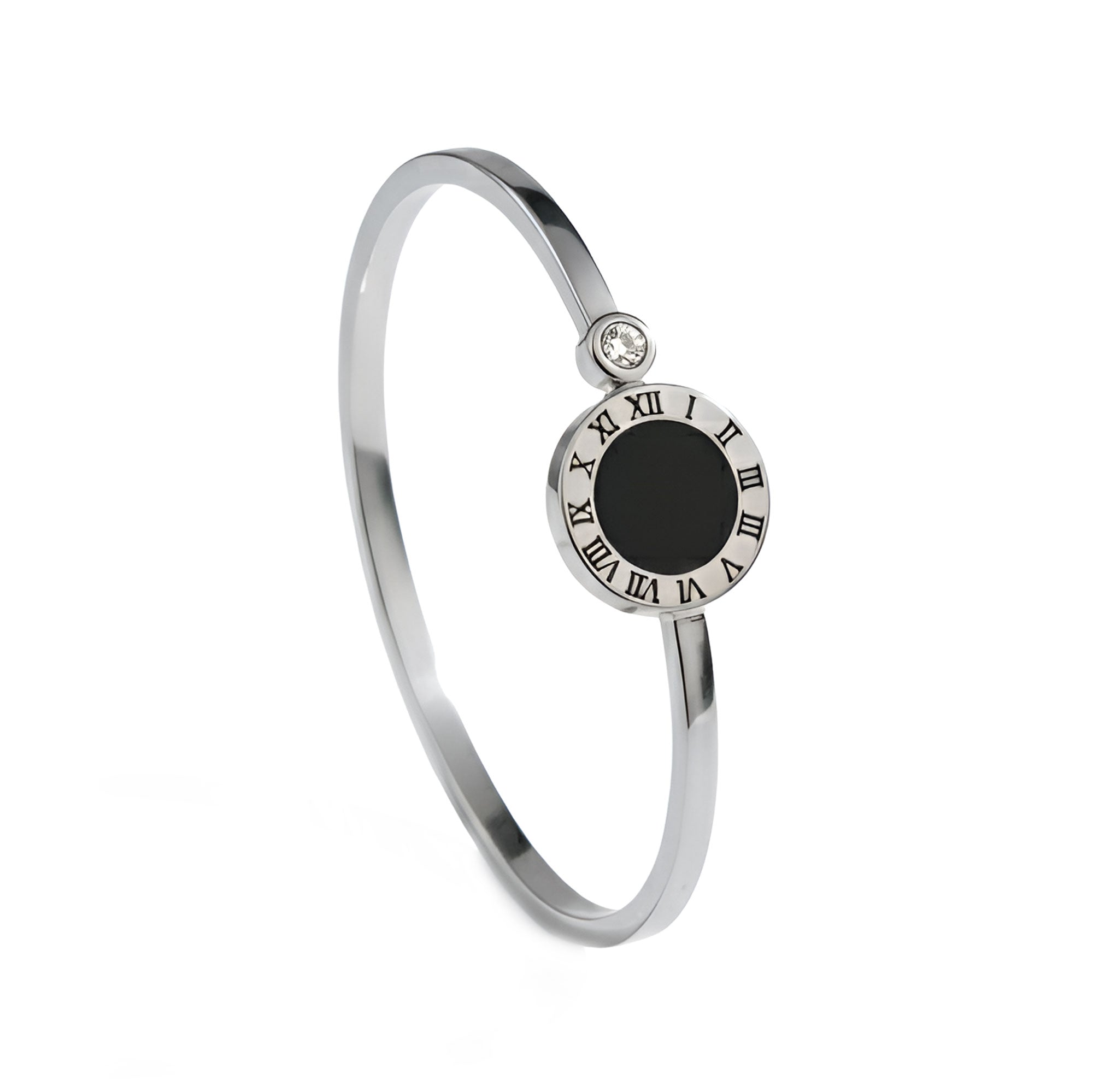 Artklim Silver Plated Roman Dial Statement Cuff Bangle Bracelet