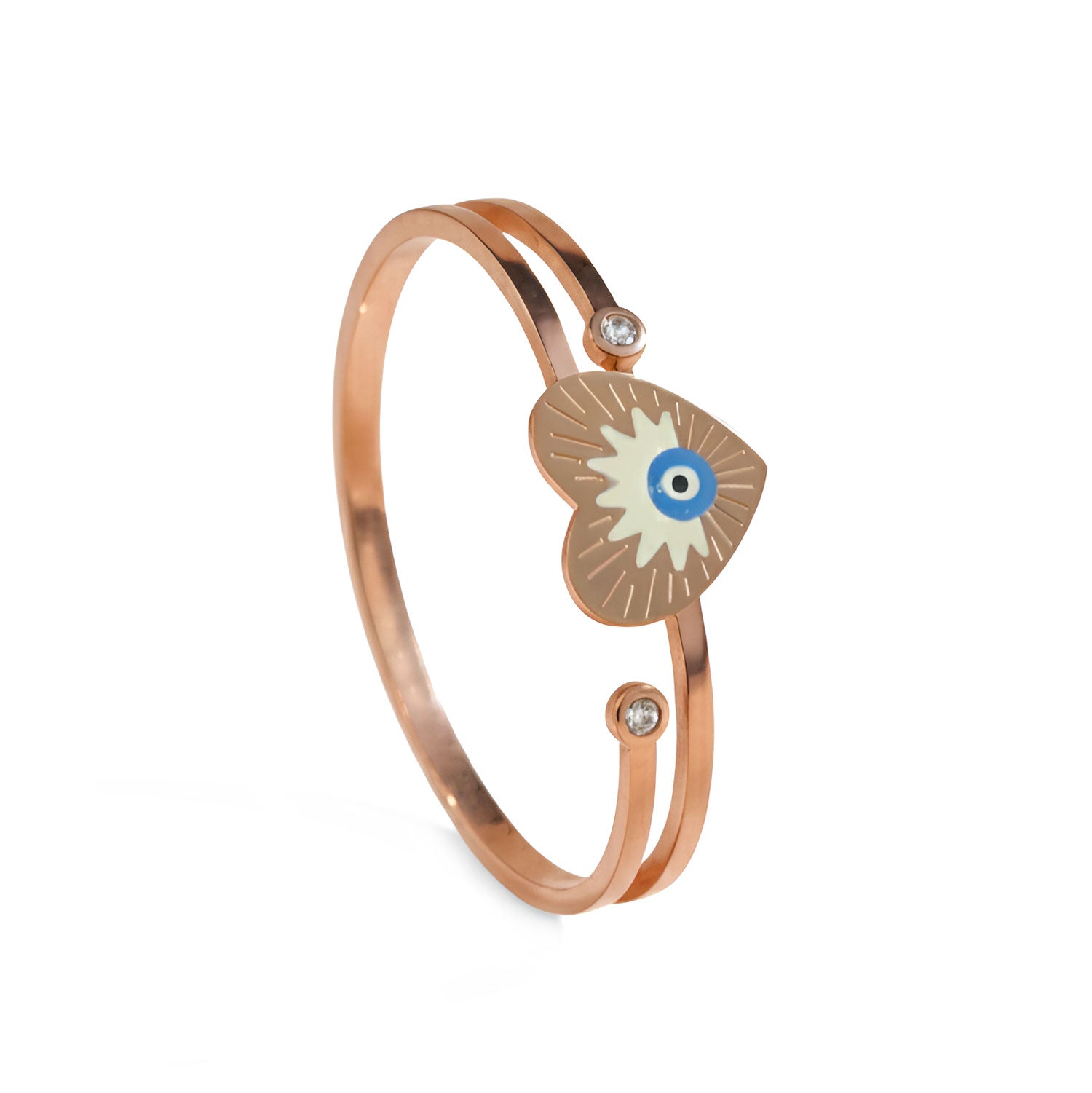 Artklim Gold Plated Evil Eye Heart Charm Bangle Bracelet