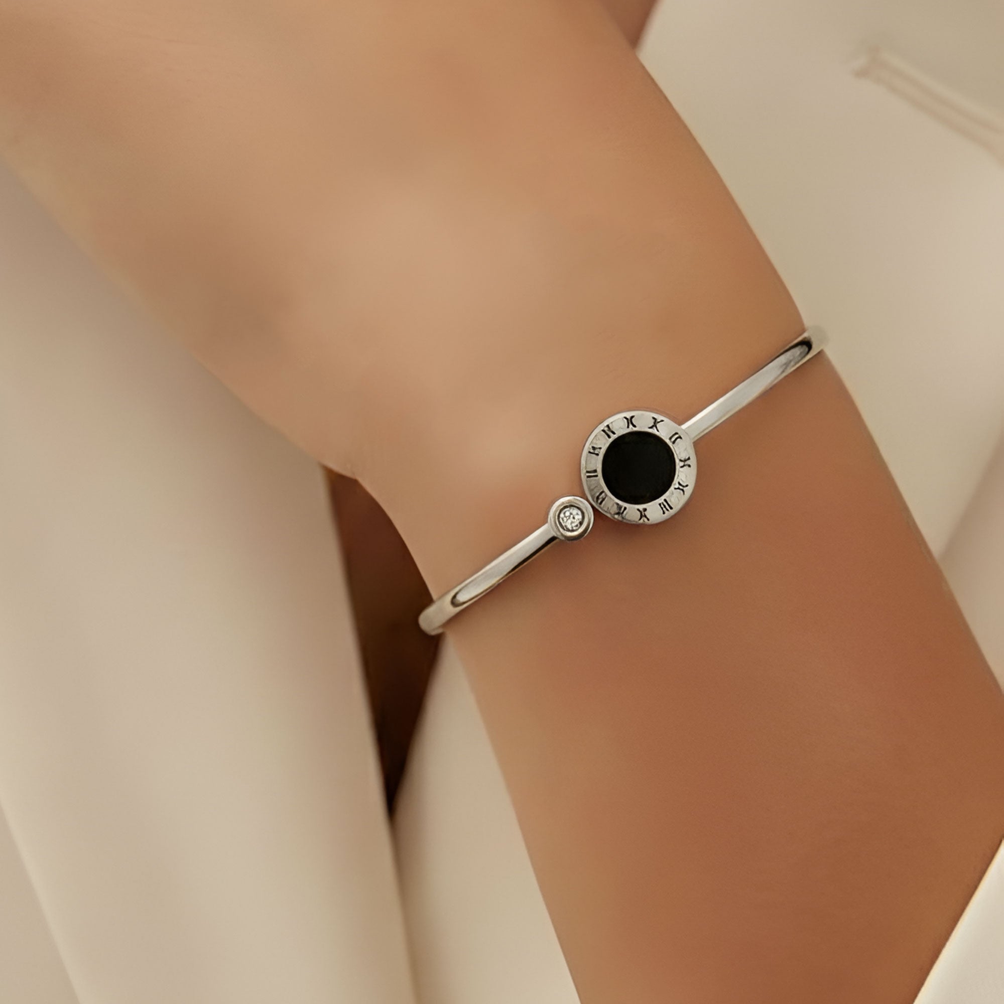 Artklim Silver Plated Roman Dial Statement Cuff Bangle Bracelet