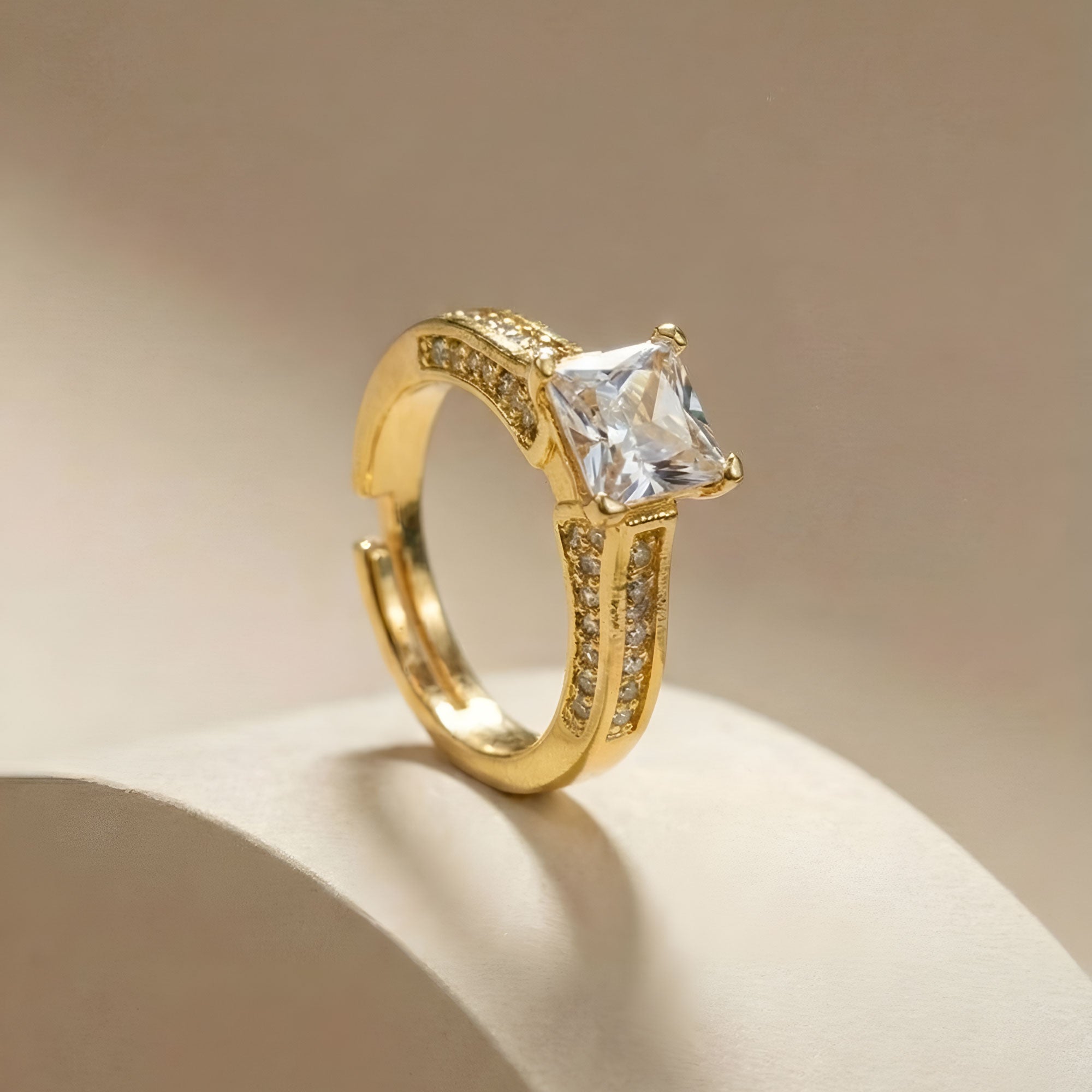 Artklim Gold-Plated Imperial Square Solitaire Anti-Tarnish Ring