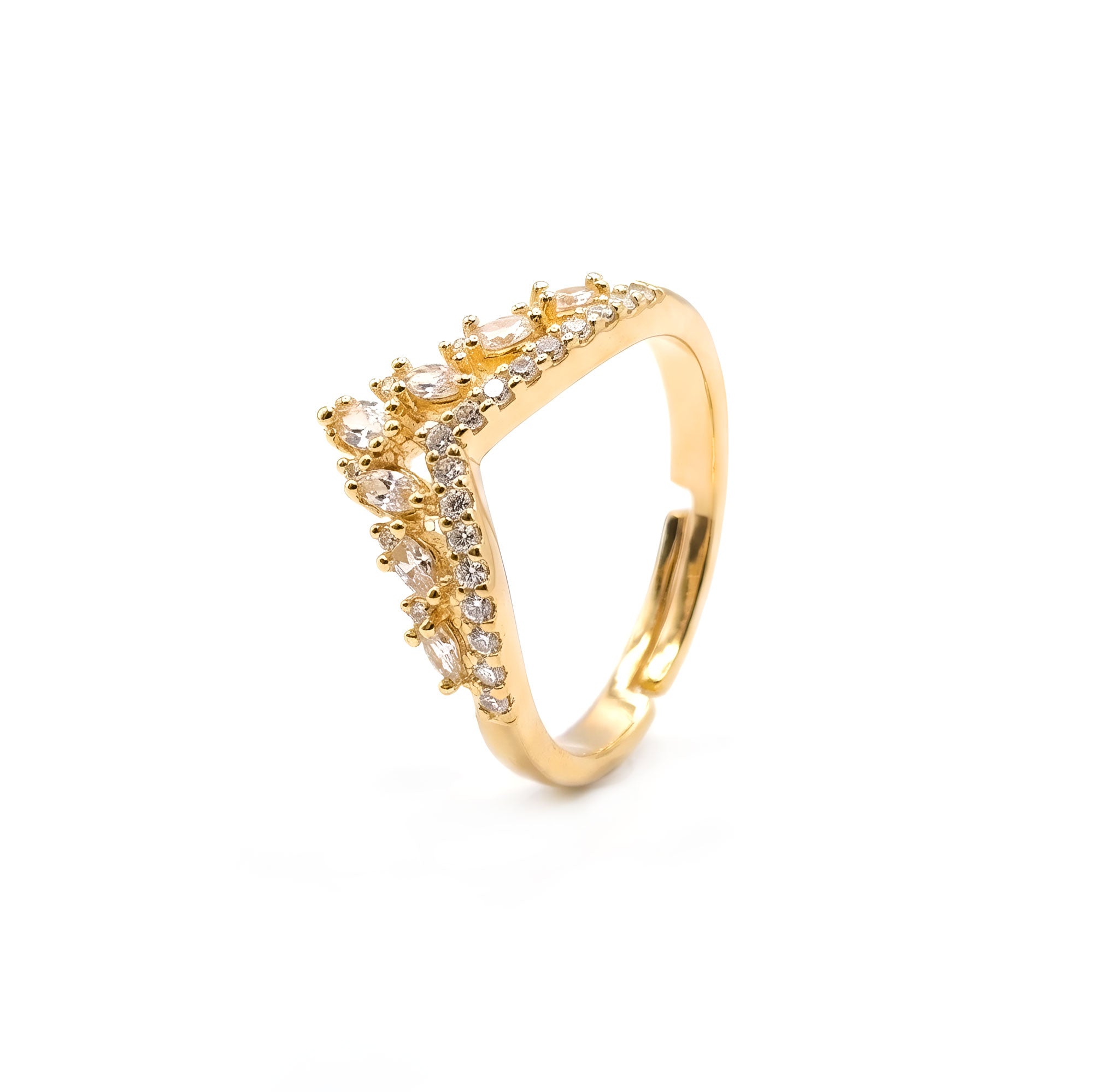 Artklim Gold-Plated Round Crown Sparkle Anti-Tarnish Ring