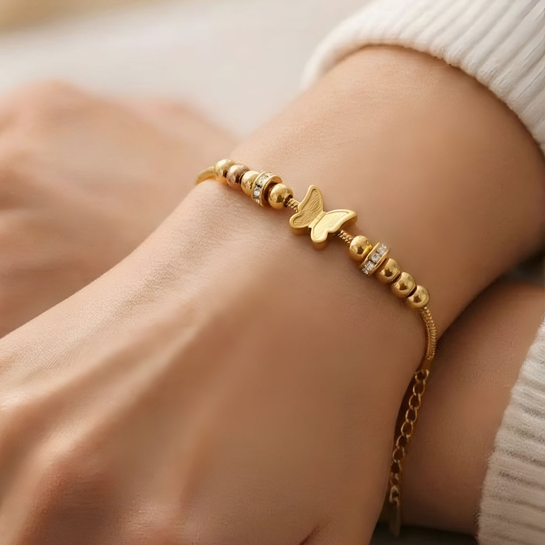 Artklim Gold Plated Butterfly Charm Bracelet