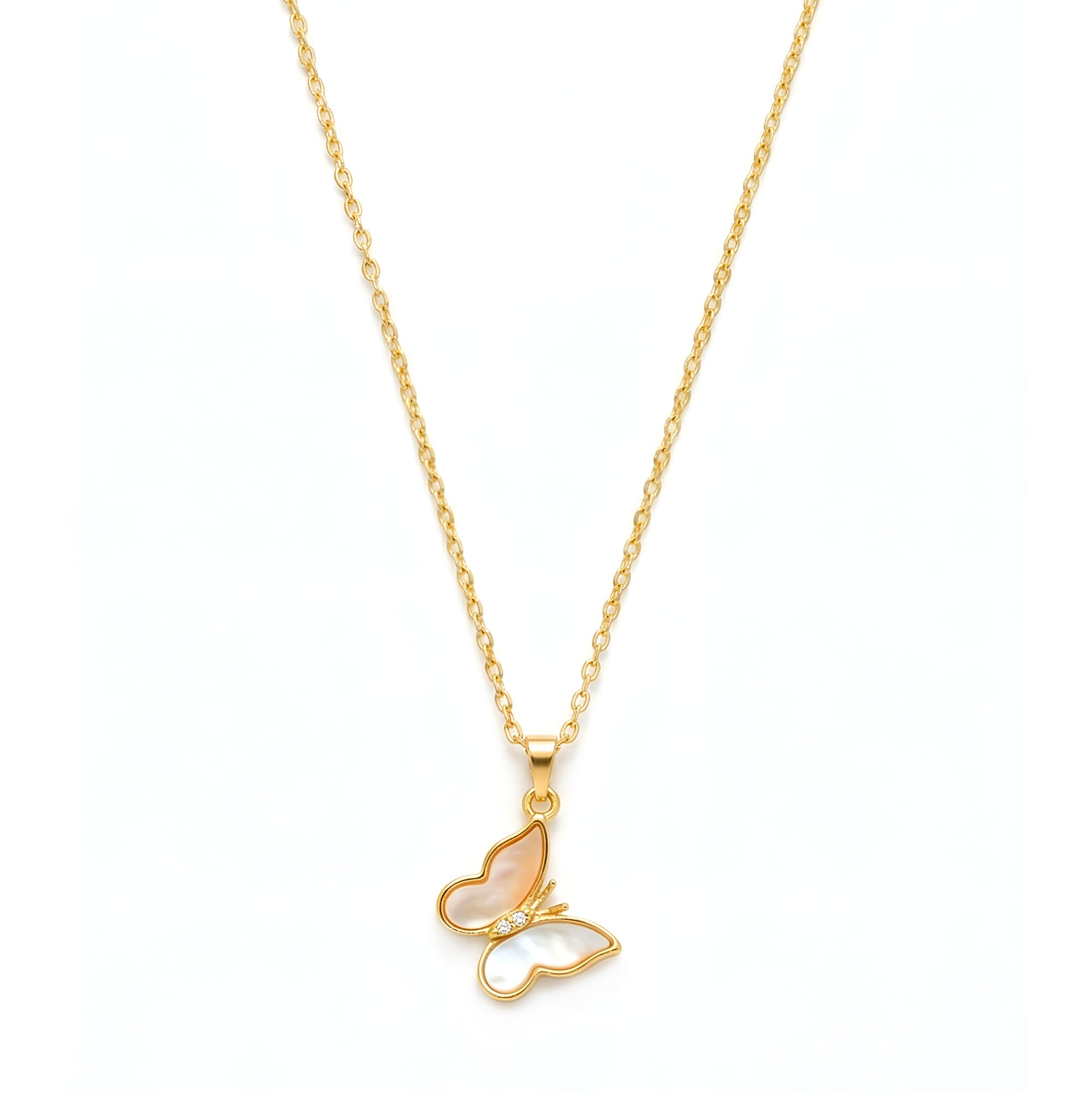 Artklim Gold Plated Butterfly Pearl Gold Pendant Necklace