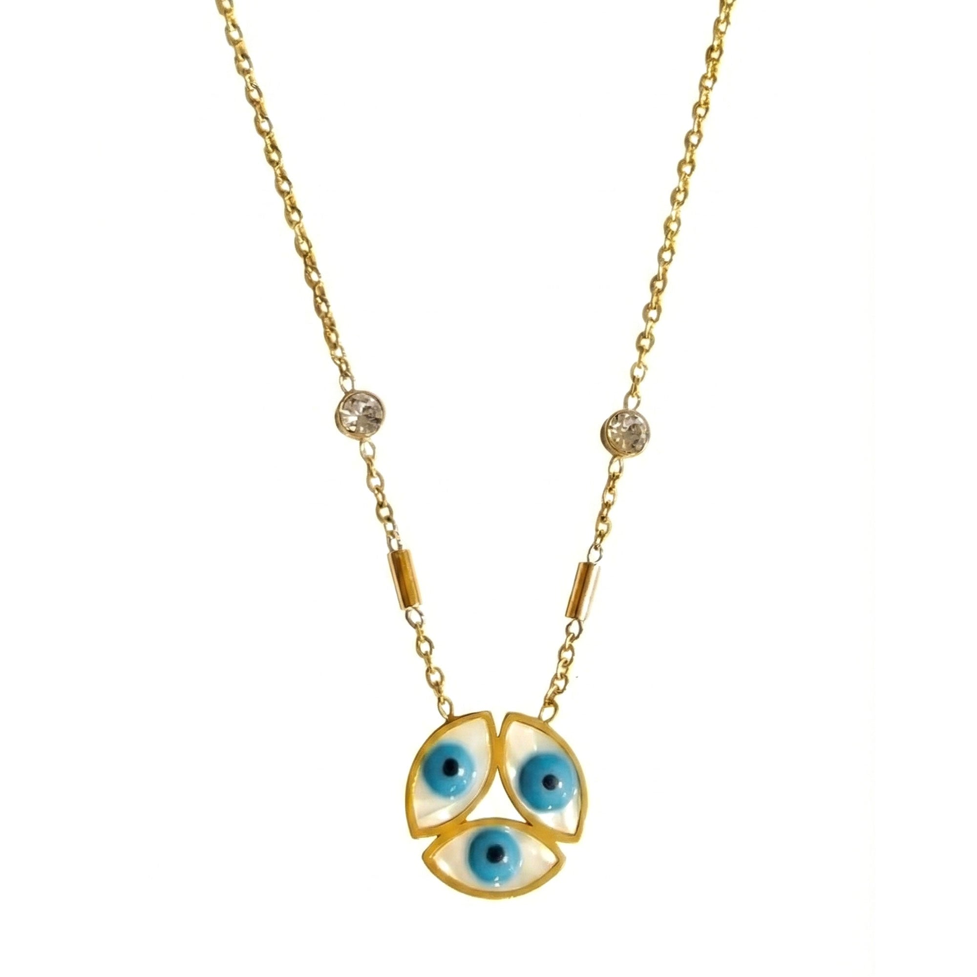 Artklim Gold Plated Triple Evil Eye Pendant Necklace