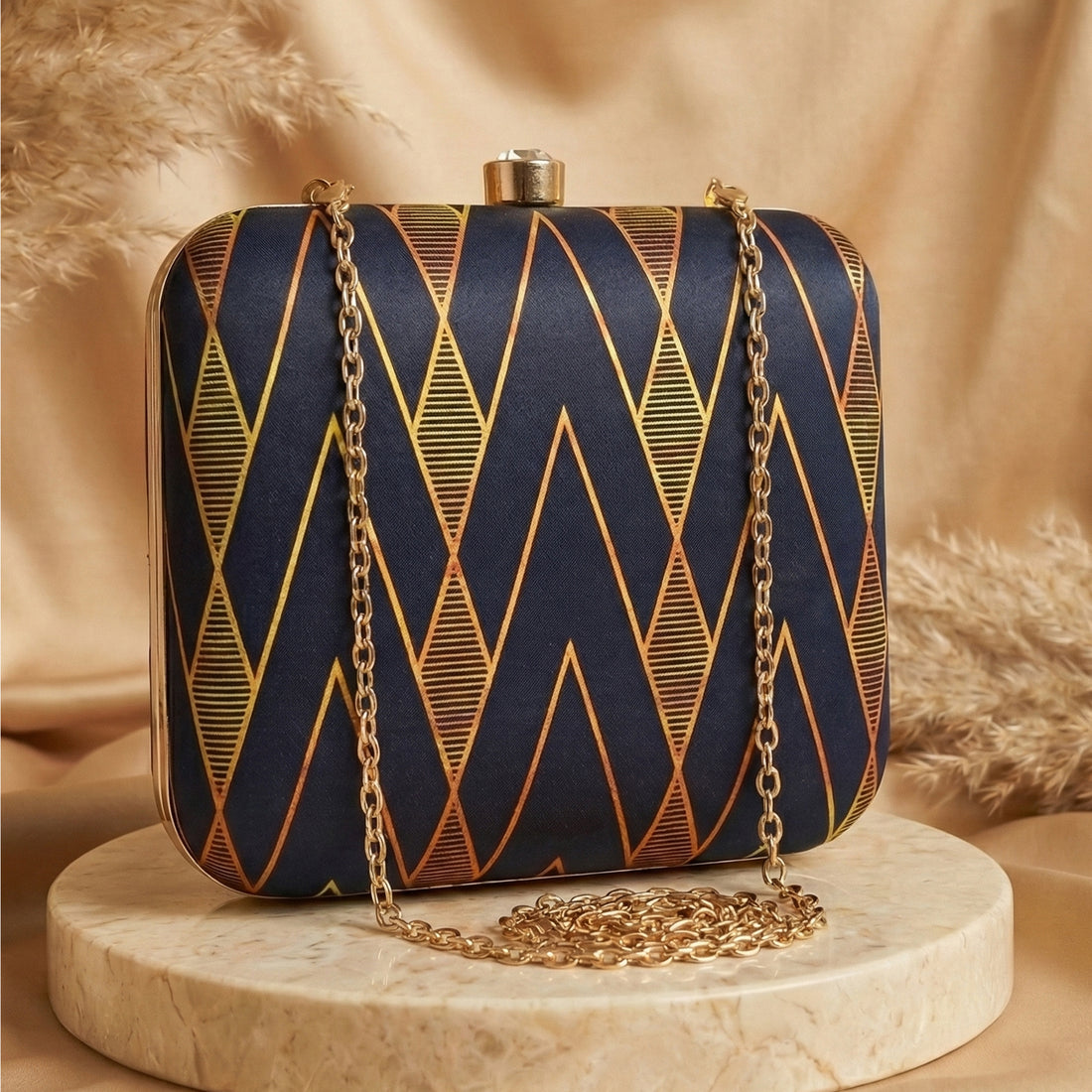 Artklim Black Gold Geometric Pattern Clutch