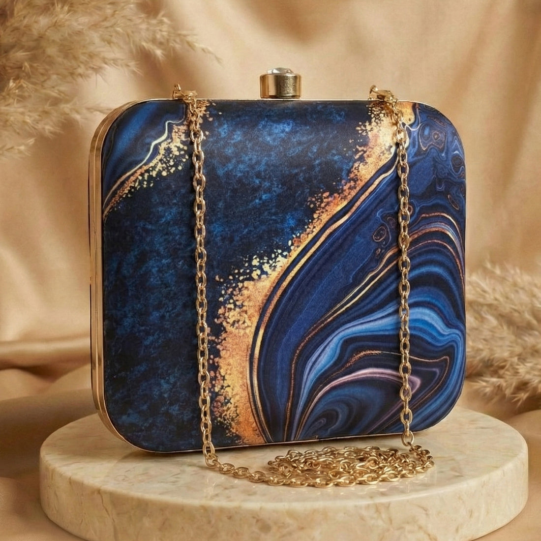 Artklim Blue Gold Printed Clutch